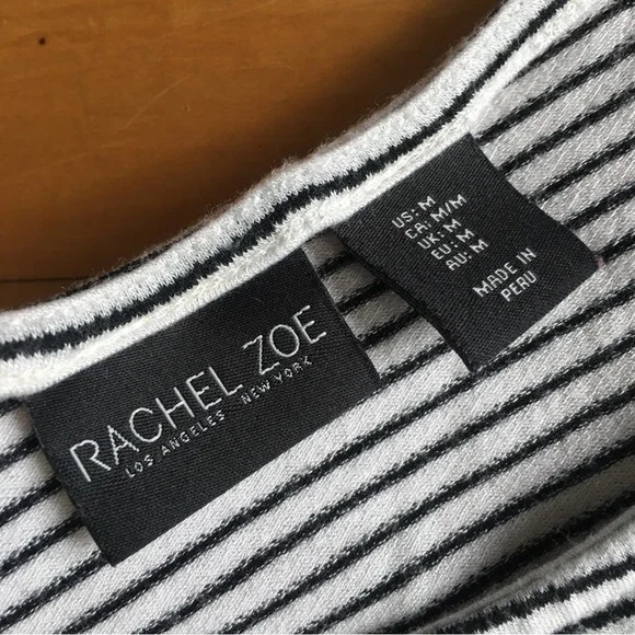 Rachel Zoe Striped Tee, White, Black, Size M - Picture 5 of 14